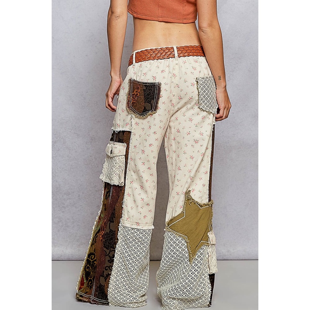 POL Boho Printed Patchwork Detail Woven Twill Pan… - image 4